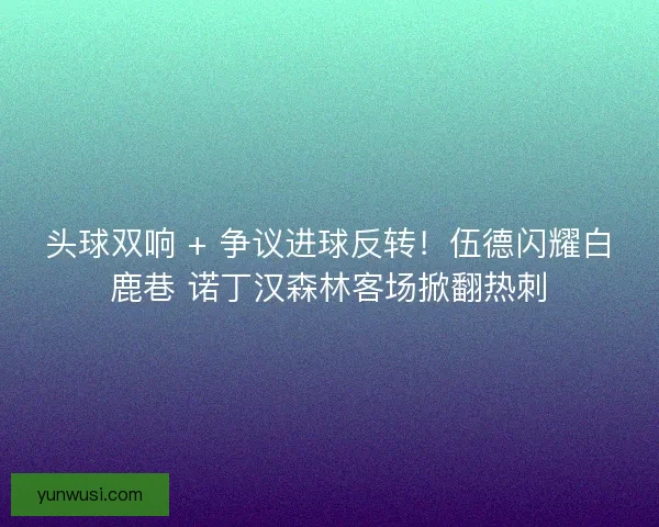 头球双响 + 争议进球反转！伍德闪耀白鹿巷 诺丁汉森林客场掀翻热刺